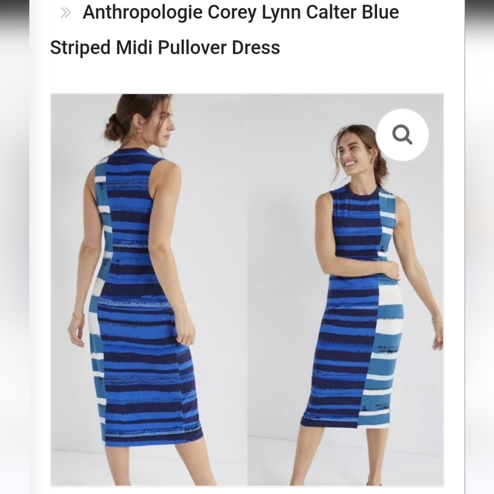 Anthropologie Blue Ribbed Mock Neck Sheath Dress Size M